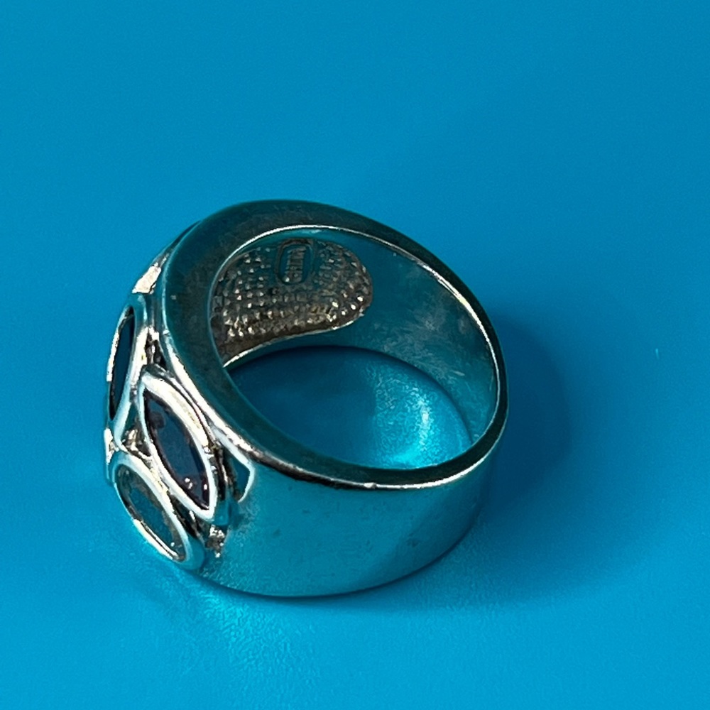Cigar Band enhanced with Gem Stones, .925 Sterling Silver - Picture 3 of 4